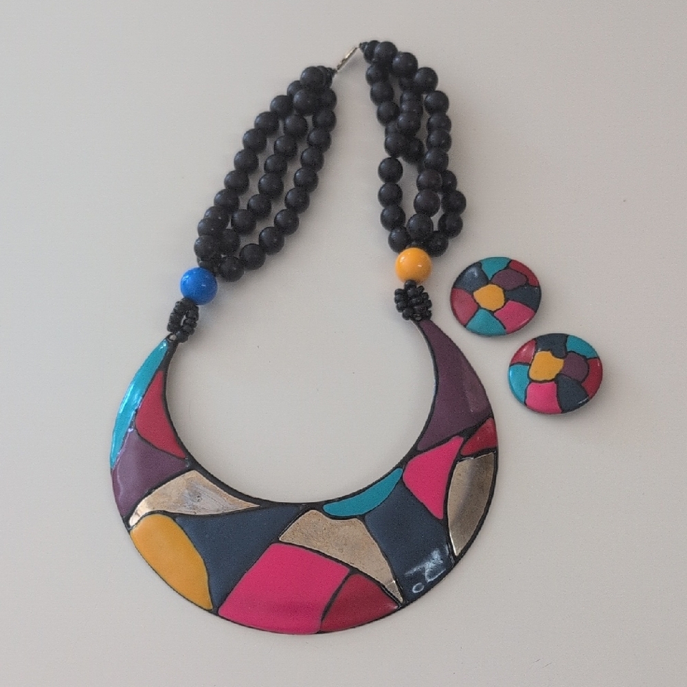 Colorful Geometric Necklace and Earring Set
